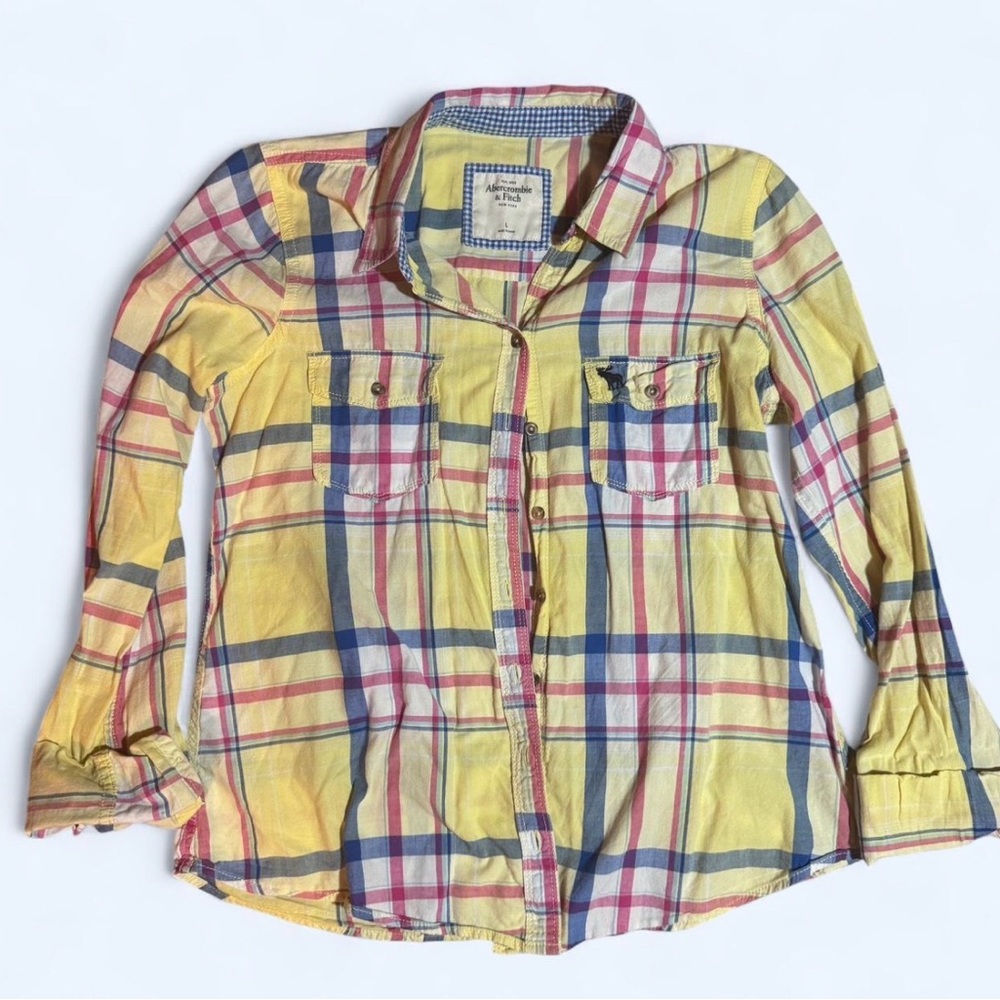VTG Abercrombie & Fitch Y2K Preppy Yellow Plaid Button-Down Shirt